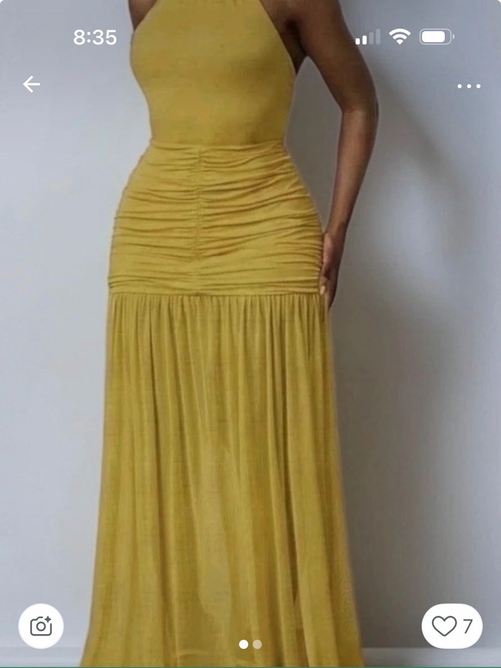 Shein Women’s Yellow Flowy Halter Top Dress With Ruched Hips and Sheer Bottom